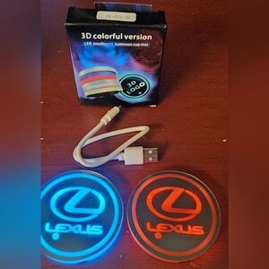 2 Lexus Led Color Changing USB charged Car Cupholder Coasters.